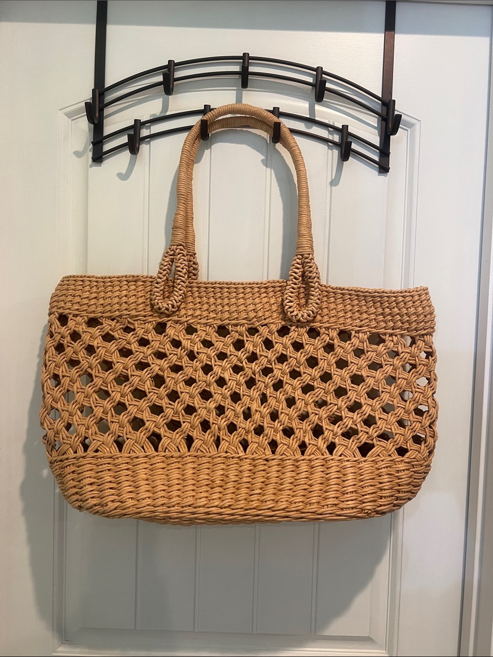 Handwoven Tan Straw Looking Tote Bag - Beach & Everyday Carry